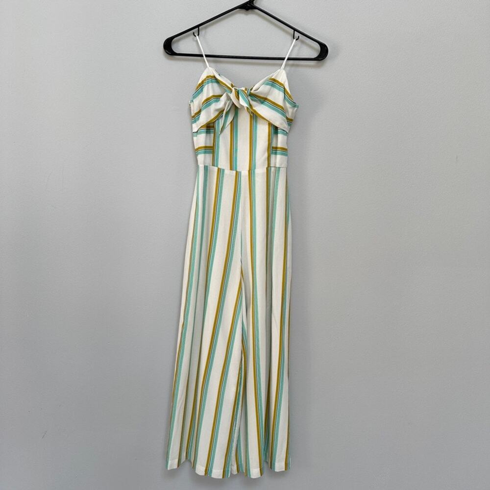 Amanda Uprichard Striped Bow-Front Strapless Crop Wide-Leg Lincoln Jumpsuit S - Picture 1 of 16